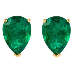Alexander Beverly Hills 6.62ct Pear Cut Emerald Stud Earrings Yellow Gold