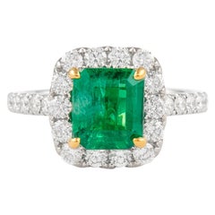 2.56ct Carat Emerald Cut Emerald with Diamond Halo Ring 18k White Gold
