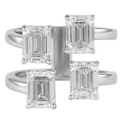 Alexander All GIA Certified 4.02 Carat Floating Emerald Cut Diamonds Ring 18k