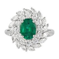 Alexander 1.30 Carat Emerald with Double Diamond Halo Ring 18 Karat White Gold