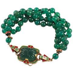 Art Deco Enamel Green Onyx Gold Bracelet