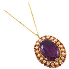 Victorian Seed Pearl Amethyst Ruby Gold Pendant