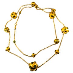 Collier en goutte de style Art déco en or jaune avec péridots de 50,00 carats, fabriqué à la main