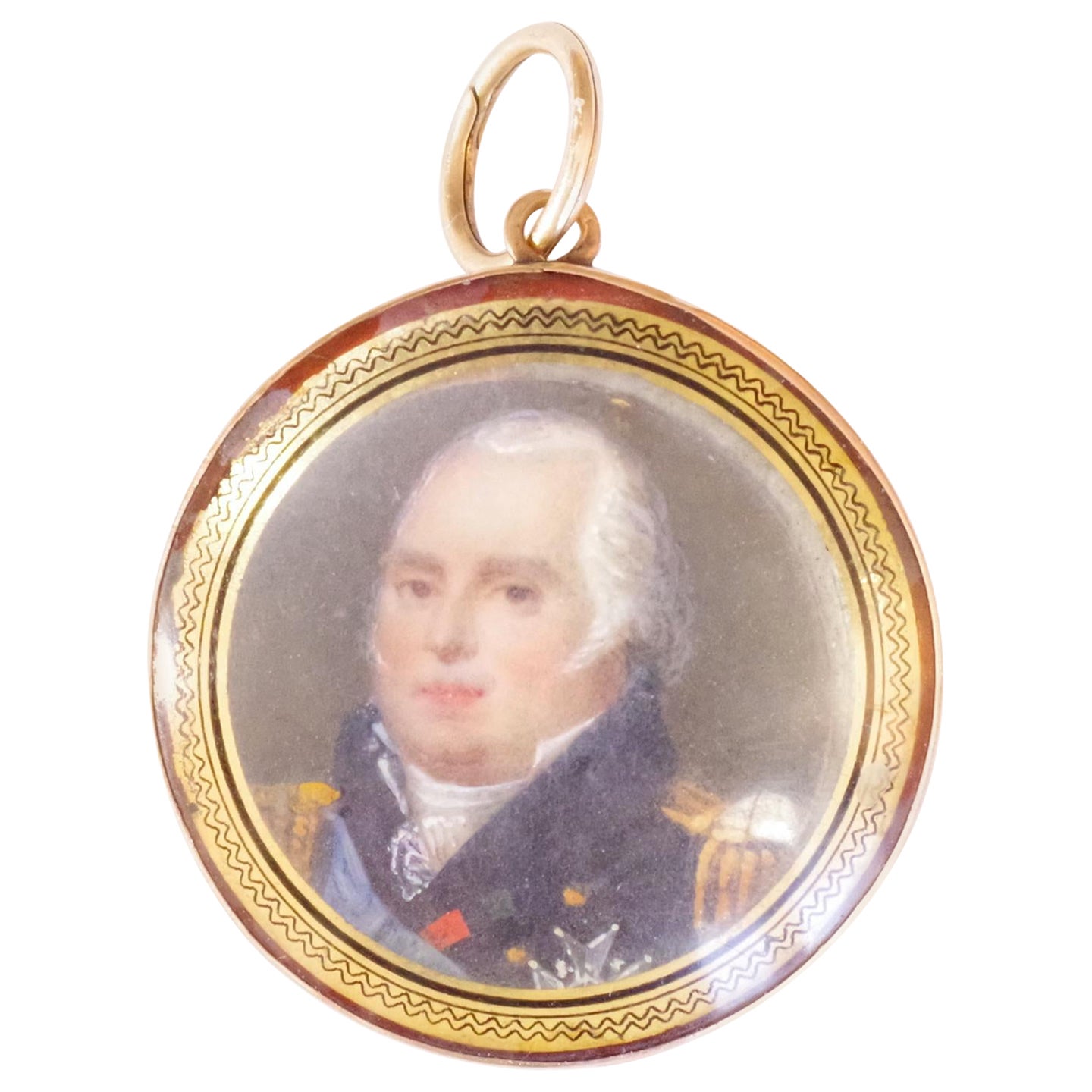 French King Louis XVIII Portrait Pendant, Miniature, Royalist Pendant Locket For Sale