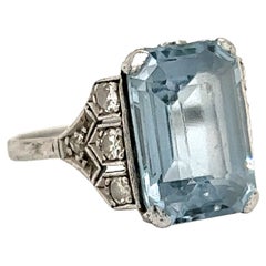 Antique Art Deco Aqua Marine & Diamond Ring