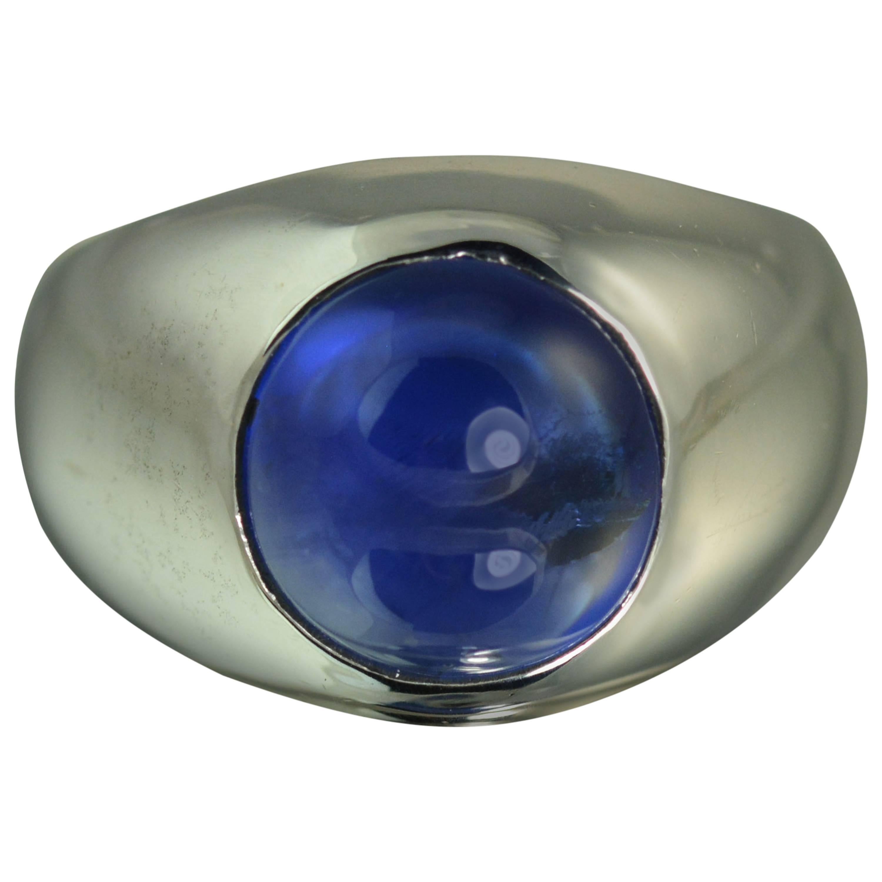  6.74 Carat No Heat Sapphire Gold Dome Ring For Sale