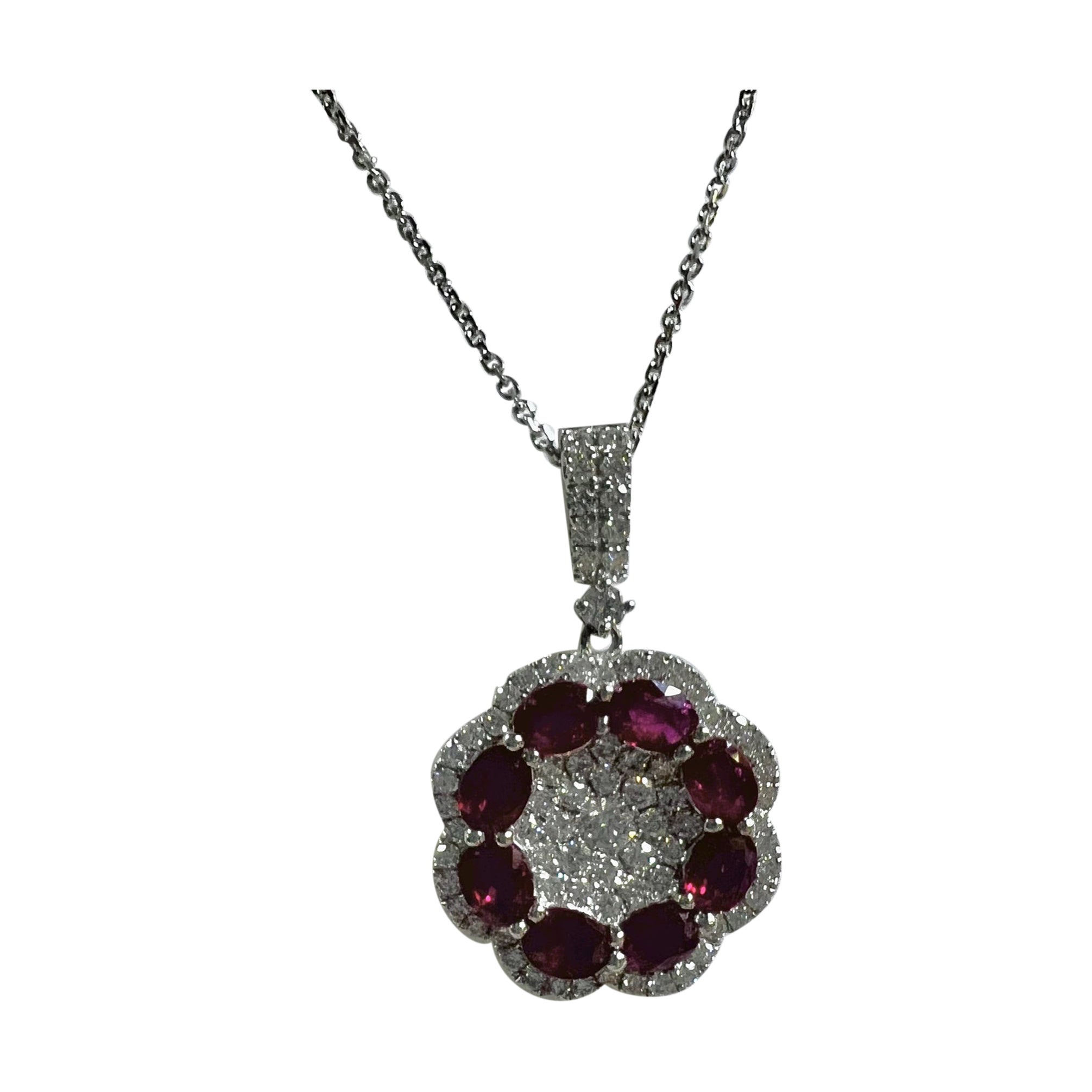 Ruby and Diamond Wreath Pendant For Sale