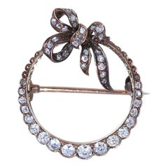 Victorian Diamond Bow Circle Brooch Gold, 1900