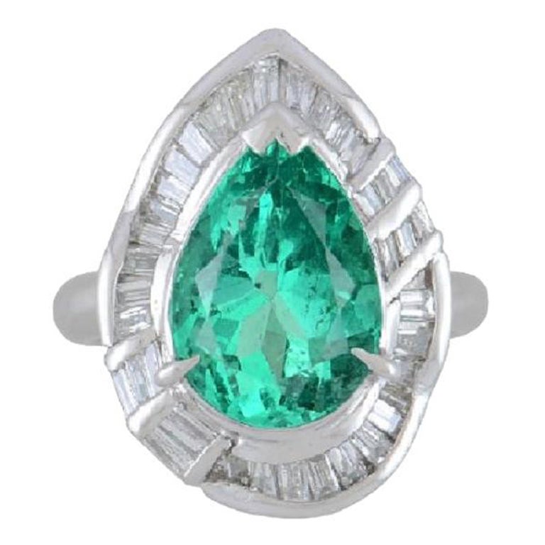 Fine Colombian Emerald Diamond Platinum Ring, GIA Certified For Sale