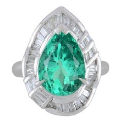 Fine Colombian Emerald Diamond Platinum Ring, GIA Certified