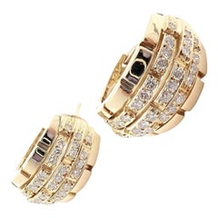 Cartier Maillon Panthere Five Row Diamond Yellow Gold Hoop Earrings