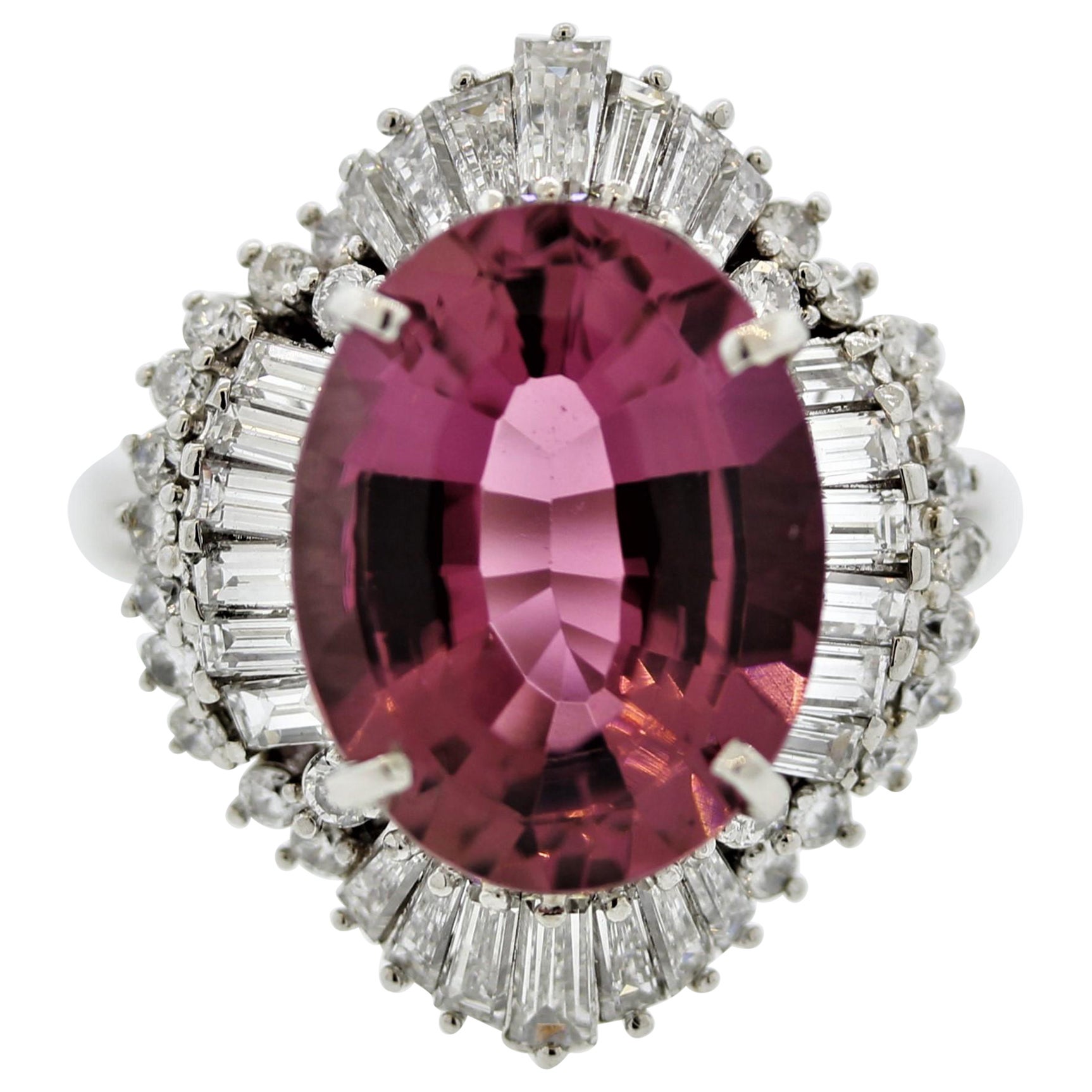Pink Tourmaline Diamond Platinum Ring For Sale