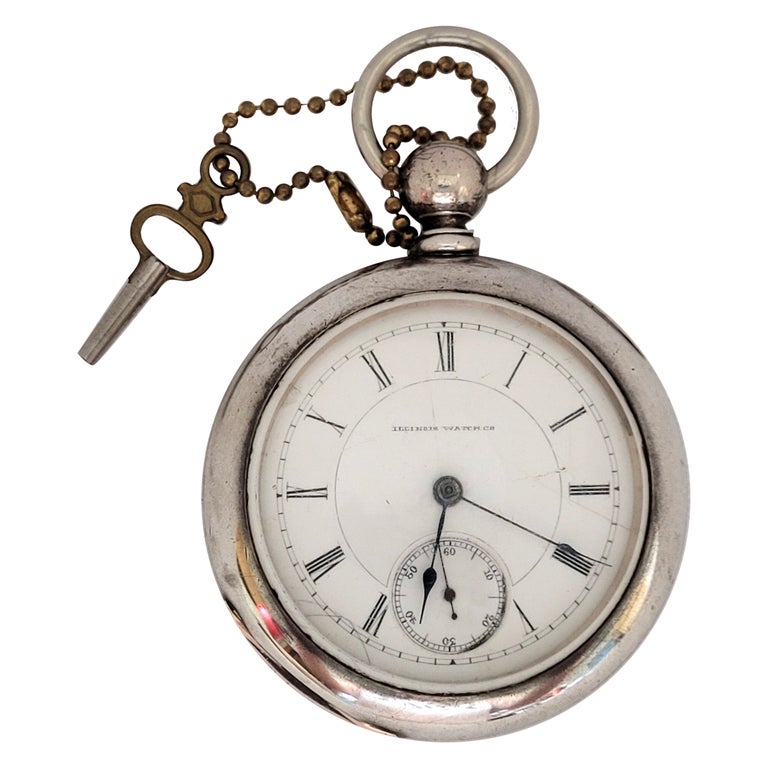 Illinois Watch Co. Pocket Watch Key Wind Working Sterling Silver 1886