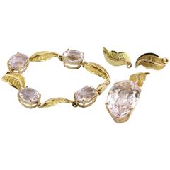 86 Carat GIA Cert Morganite Kunzite Gold Jewelry Set 1