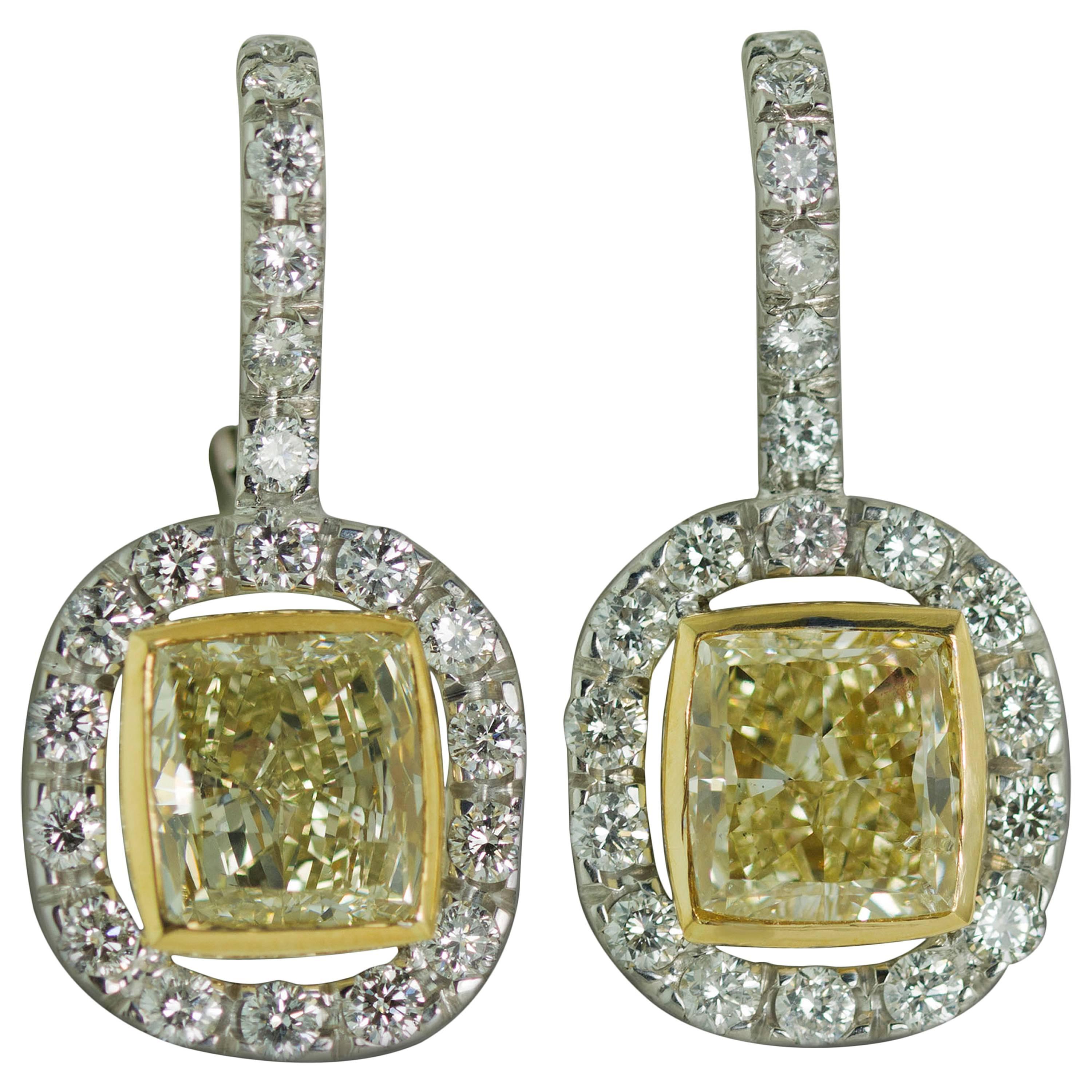 Yellow Diamond Two Color Gold Earrings