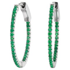 Gemistry .48 ct. t.w. Emerald Inside-Outside Hoop Earrings in 18k White Gold