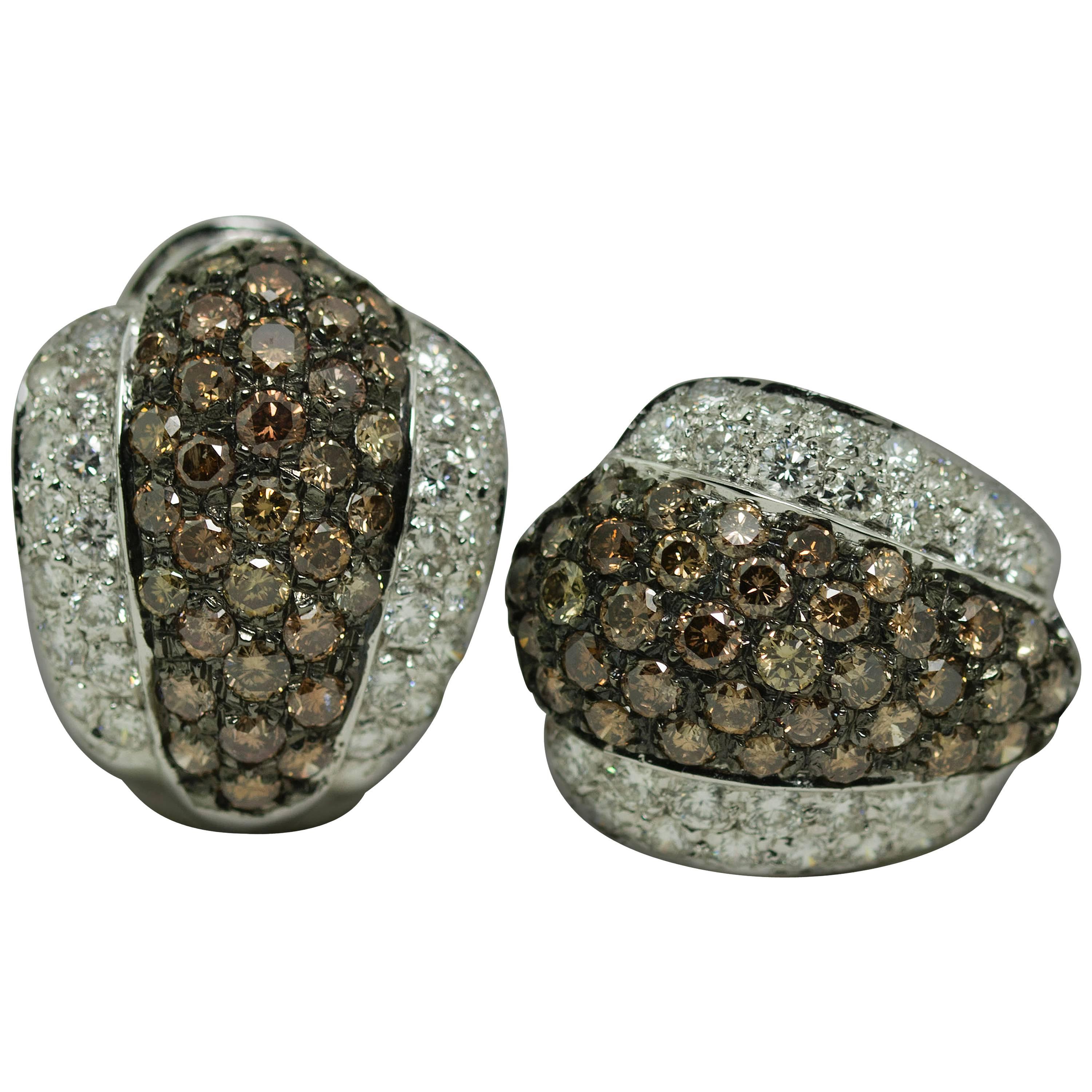 Chocolate Diamond Platinum Earrings For Sale