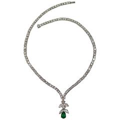 Emerald Diamond Platinum Necklace