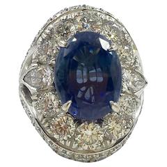 Estate 13.80 Carat Natural Unheated Ceylon Sapphire Diamond Large Ring