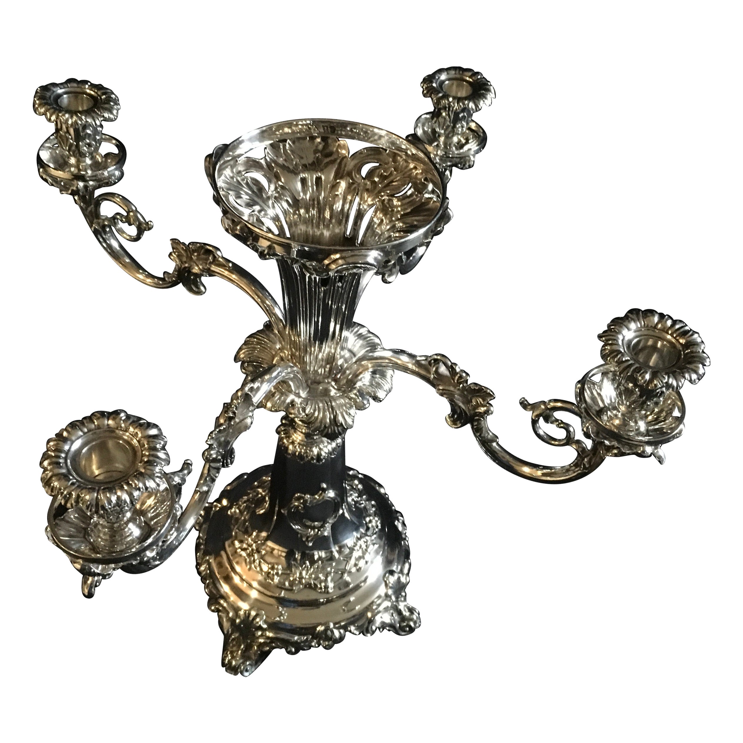 Large English Antique Silver Plate Epergne Centrepiece For Sale