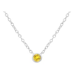 Vintage Sterling Silver 1/10 Carat Yellow Diamond Bezel-Set Adjustable Pendant Necklace