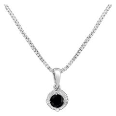 .925 Sterling Silver 1/10 Carat Treated Black Diamond Solitaire Pendant Necklace