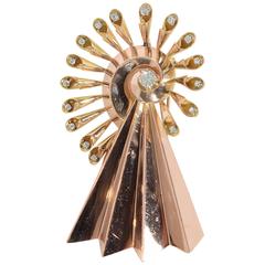 Large Retro Diamond Gold Brooch