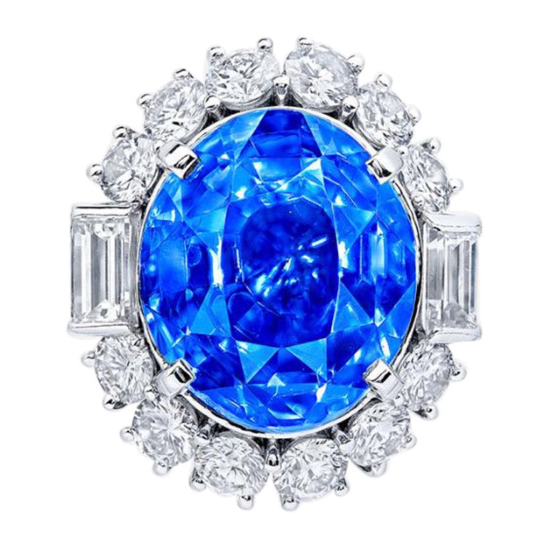 Emilio Jewelry 28.00 Carat No Heat Sapphire Diamond Ring  For Sale