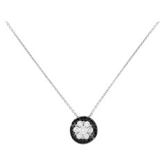 Black and White Diamonds, 18k White Gold Round Pendant Necklace