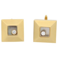 Chopard Happy Diamond Square Cufflinks Solid 18K Yellow Gold 0.06cttw