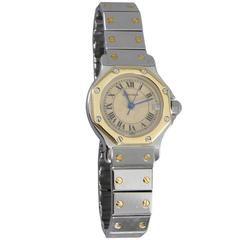 Cartier Lady's Yellow Gold Stainless Steel Santos Octagon Wristwatch Ref 3519