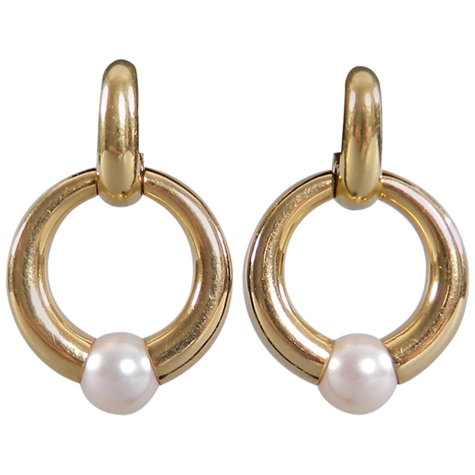 1994 Cartier Pearl Gold Earrings 