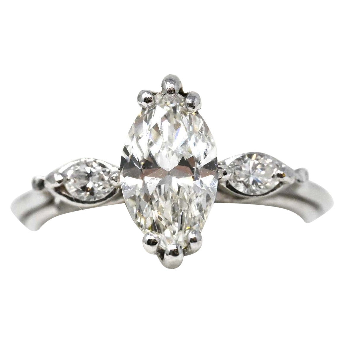 Platinum Marquise Diamond Classic Style Ring For Sale