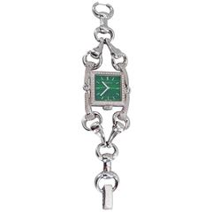 Gucci White Gold Diamond Malachite Signoria Wristwatch Ref YA116306. 5