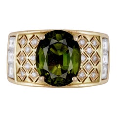 GIA Certified 5 Carat Green Sapphire Ring Set with Diamonds