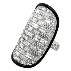 Sutra 18 Kt White Gold Art Deco Ring with 4.68ct. Baguette & Round Diamonds