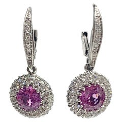 Ceylon Pink Sapphire, Pavé Diamond Earrings, 3.50 Carats