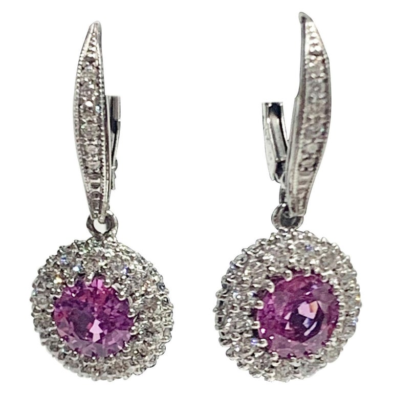 Boucles d'oreilles en saphir rose de Ceylan et diamant Pav, 3,50 carats -  En vente sur 1stDibs
