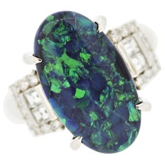 Australian Black Opal Diamond Platinum Ring