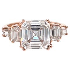 Retro Art Deco Asscher Cut Engagement Ring, Forever One Moissanite, 14K Rose Gold