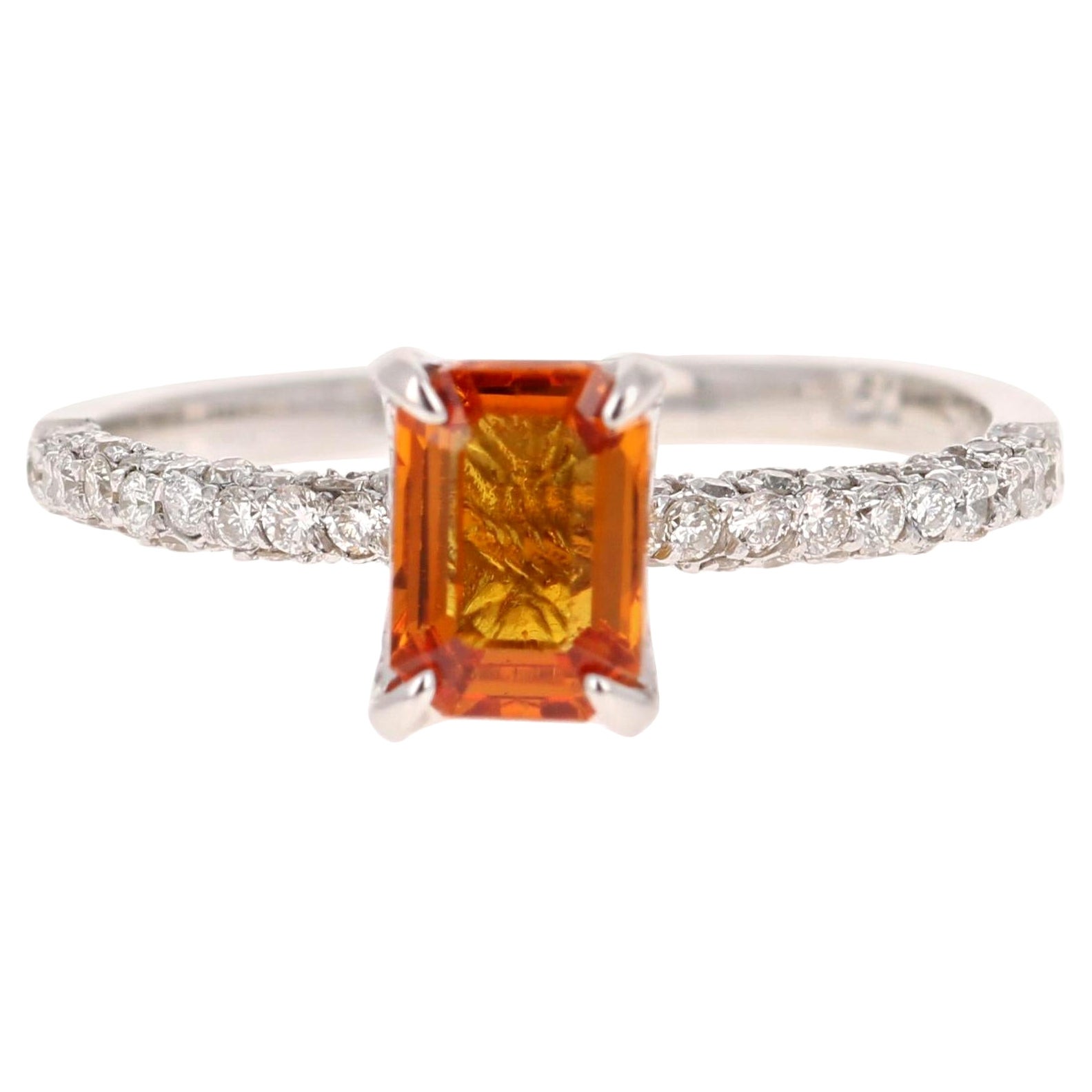 1.50 Carat Orange Sapphire Diamond White Gold Ring