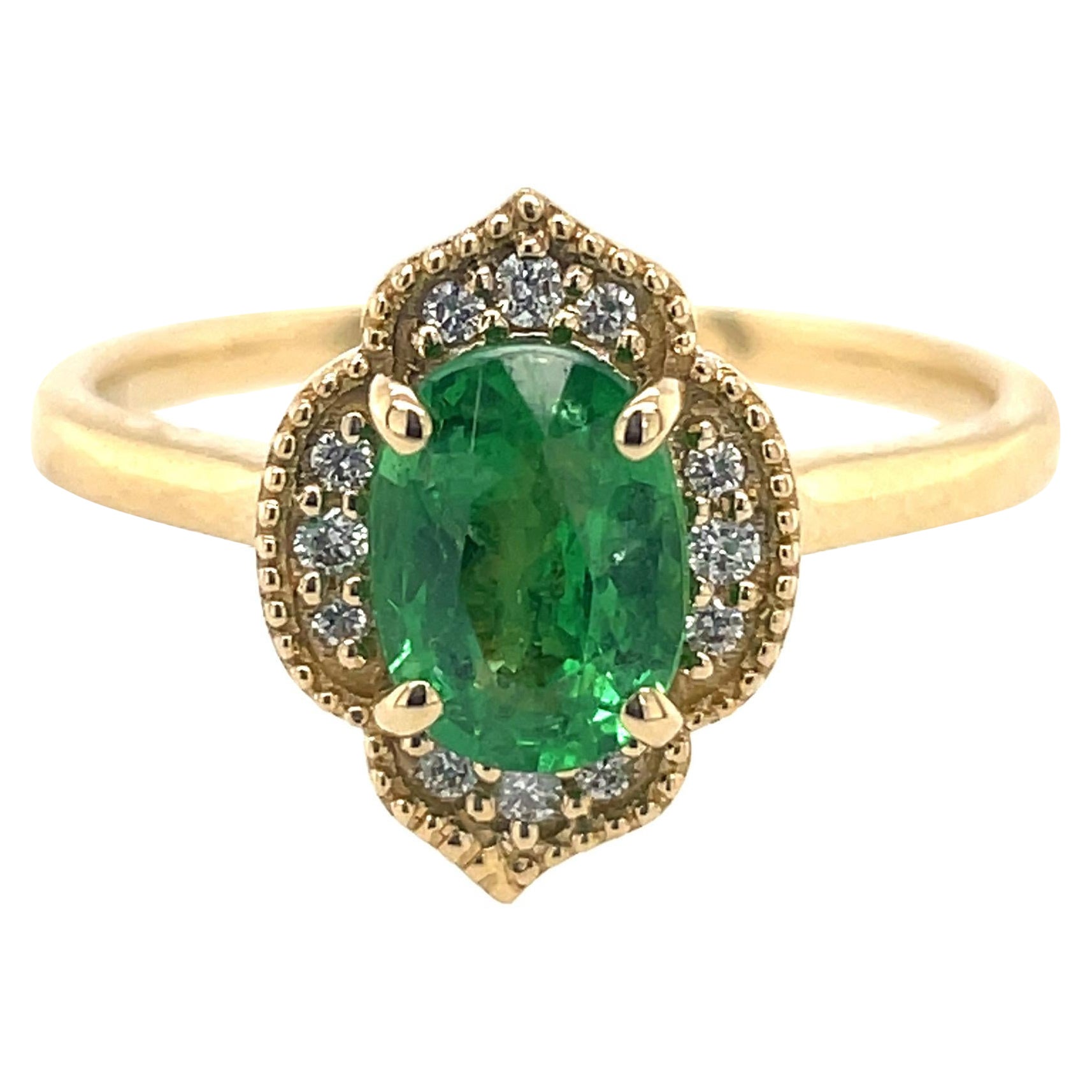 Tsavorite Garnet Engagement Ring, 1.20ct Center Gem, Vintage Design, Yellow Gold For Sale