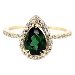 Green Tourmaline Diamond Ring 2 Carat Center Gem