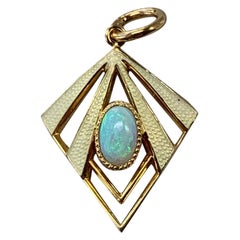 Antique Art Deco Opal Enamel Pendant Charm 14 Karat Gold Victorian Edwardian Necklace