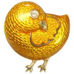 1950s Black Starr & Frost Enamel Gold Bird Brooch