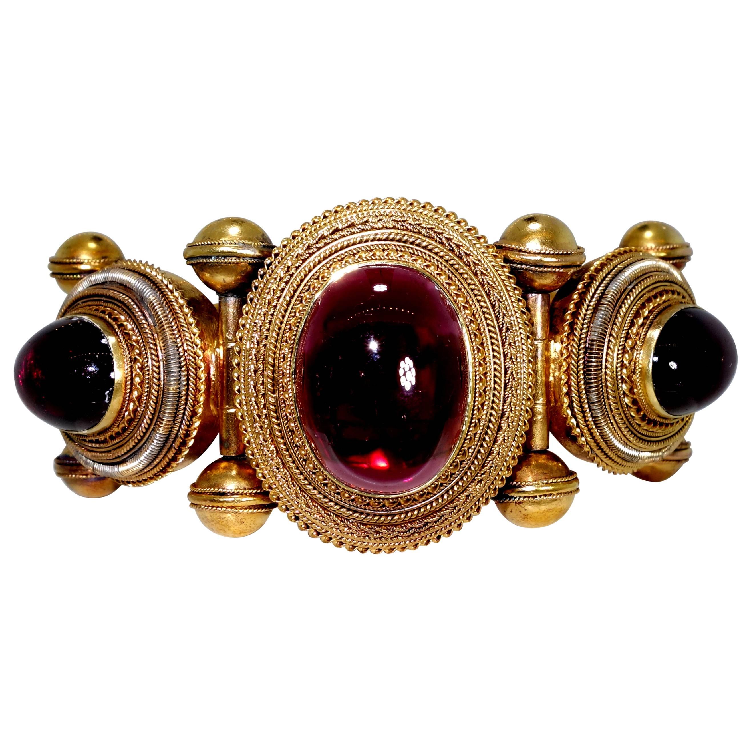 1880s Victorian Carbuncle Gold Bangle Bracelet
