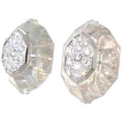 David Webb Rock Crystal Diamond Gold Platinum Earrings