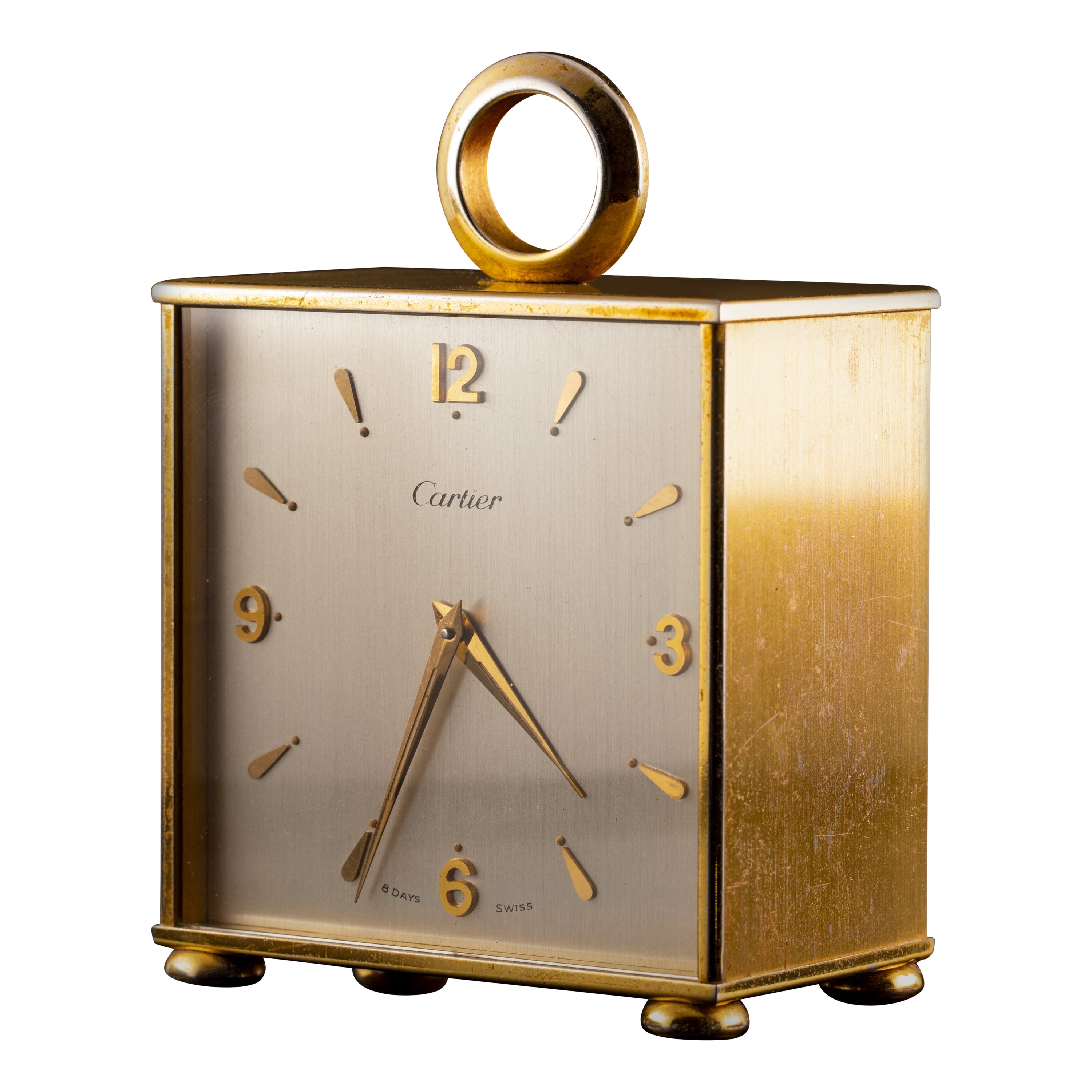 Vintage Cartier Desk Clock Double Face Brass For Sale