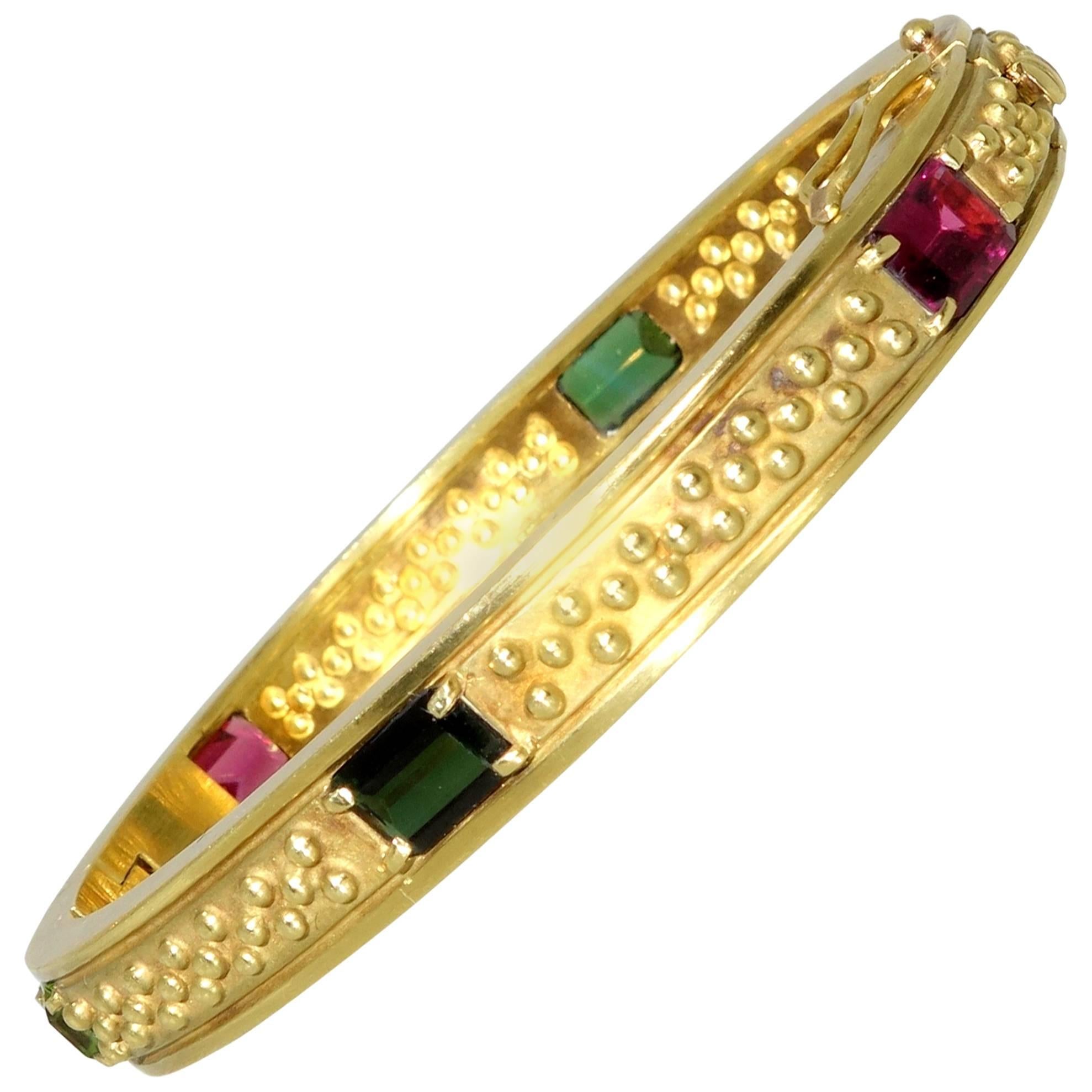 Multicolor Stone Gold Bangle Bracelet