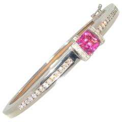 Pink Tourmaline Diamond Gold Bangle Bracelet